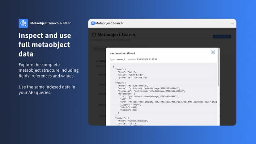 Inspect full indexed metaobject JSON data