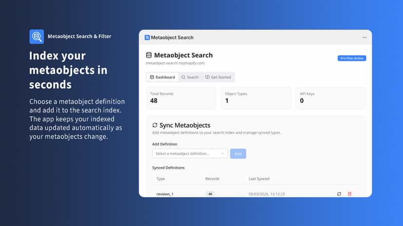 Sync metaobject definitions to the search index