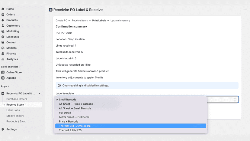 Choose a label template before generating PDFs