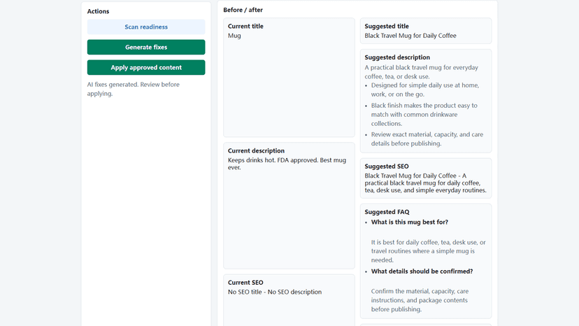 AI repair preview with merchant approval fields