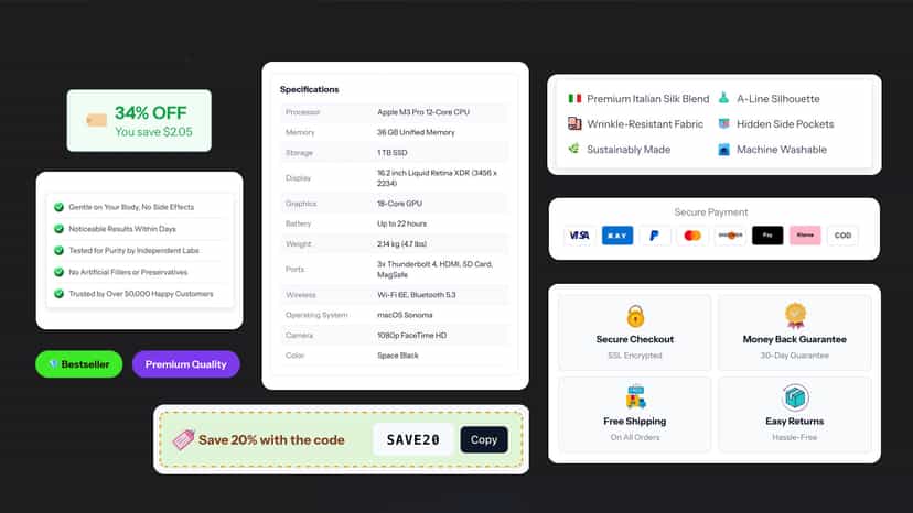 20+ app blocks for products pages. Sumo Product Page Blocks App