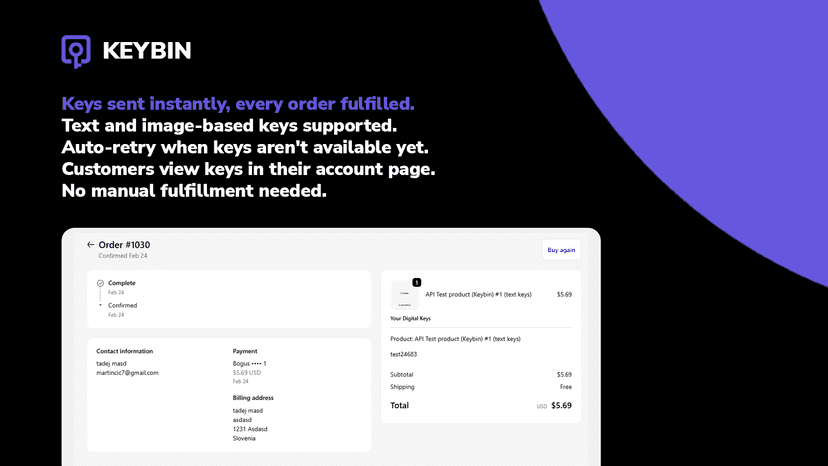 Customer order page delivery