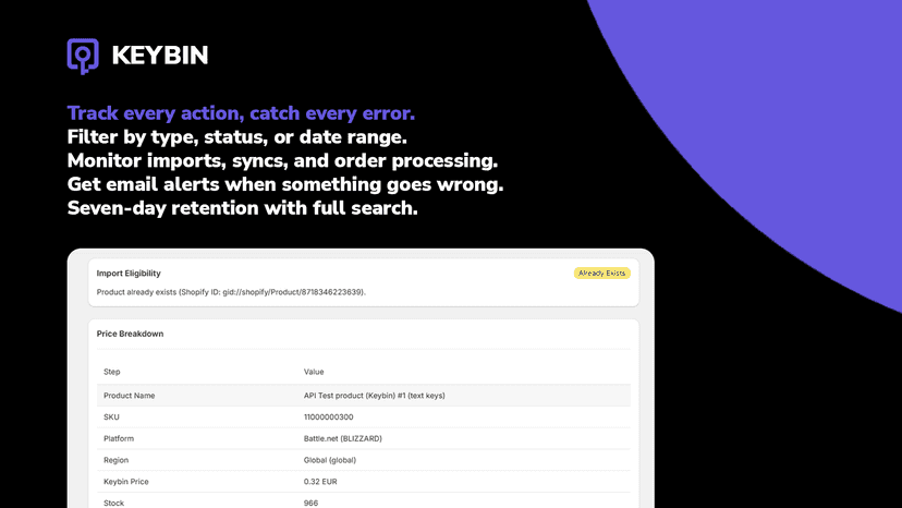 Product tester showing price calculations and product data