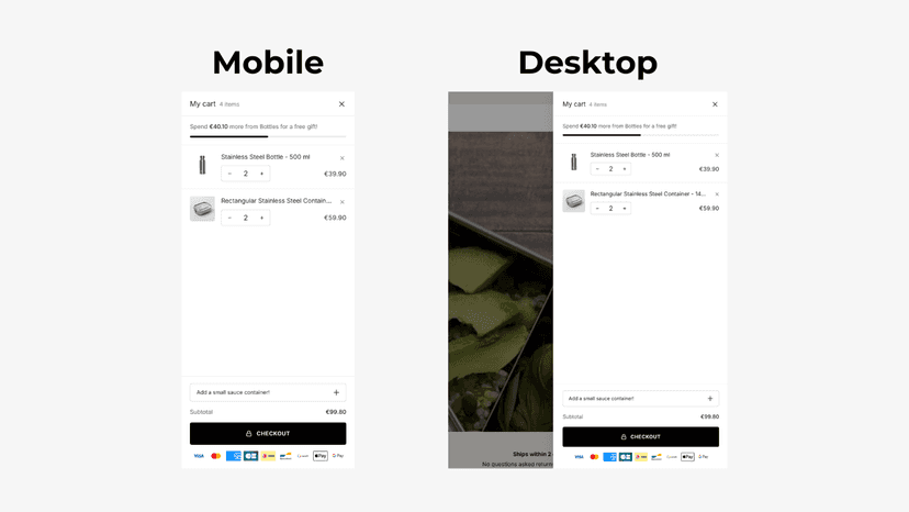 Cart drawer dekstop and mobile