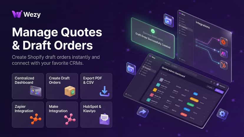 Manage quotes, create draft orders, and sync with Zapier or Make