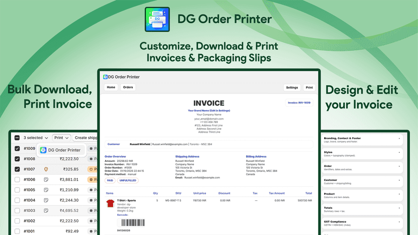 DG Order Printer Features
