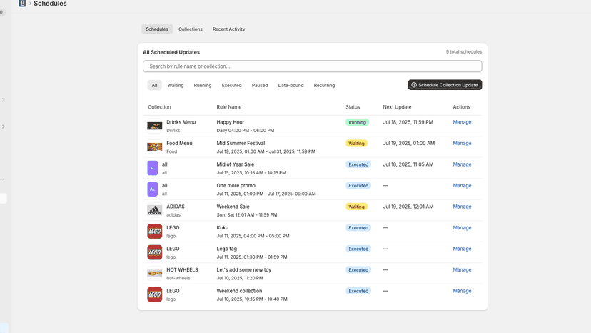 Schedules List View