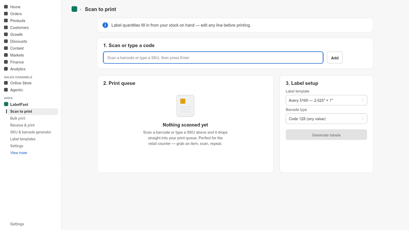 Scan-to-print queue with three scanned items