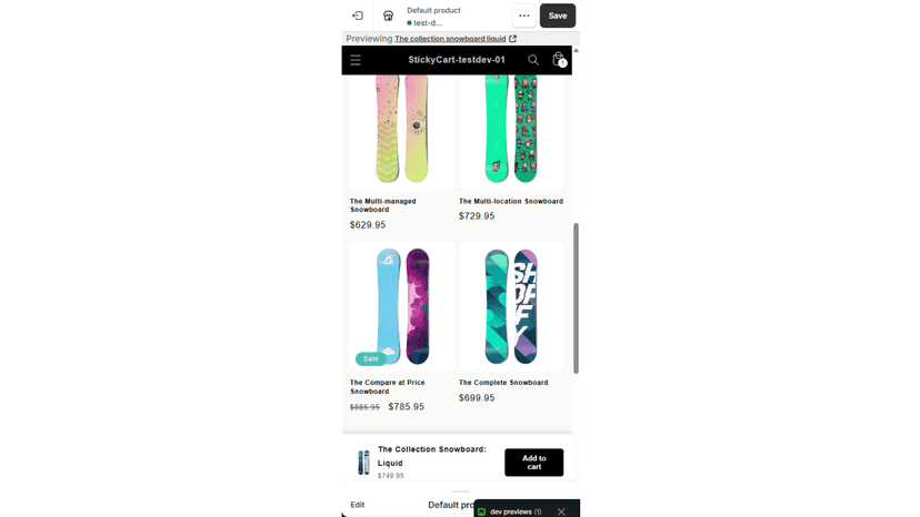 Mobile view of sticky cart when scrolled to the bottom