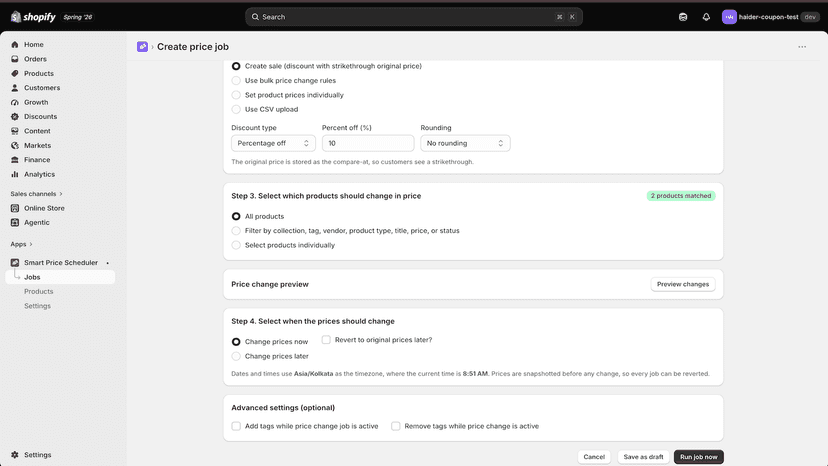 Scheduling a price change with automatic revert date