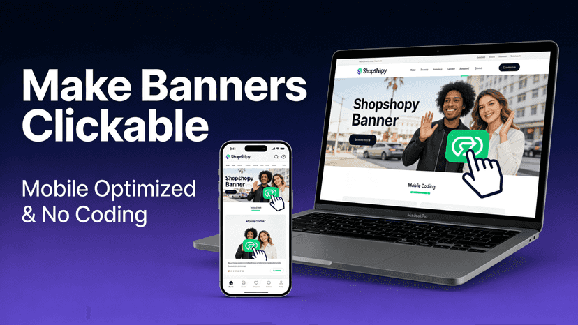 Shopify store banner showing a clickable link on a hero image