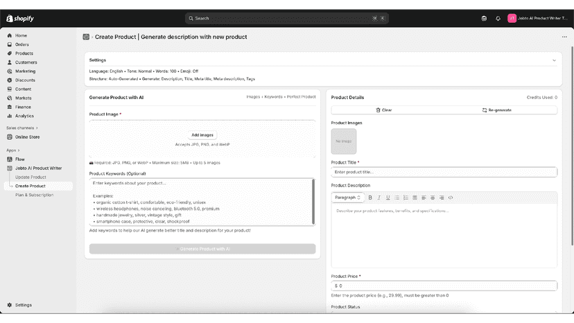 create product page