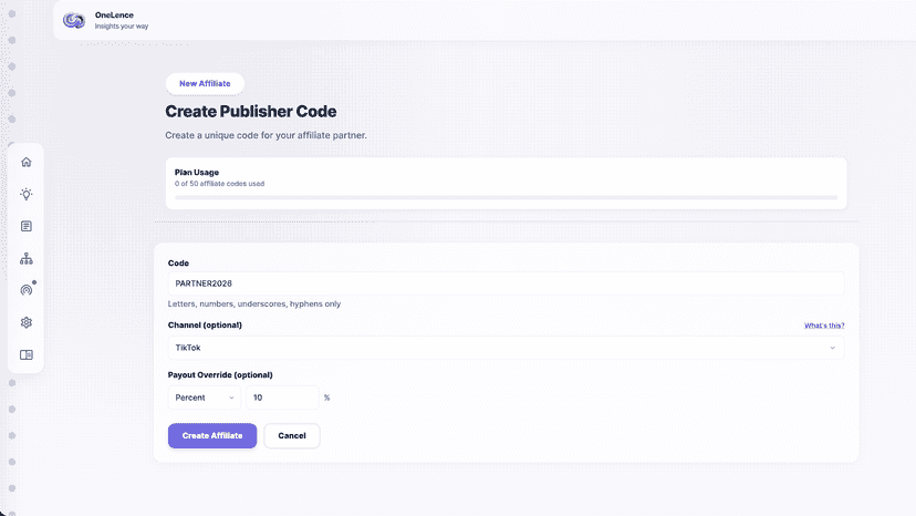 Create referral codes for affiliates and partners