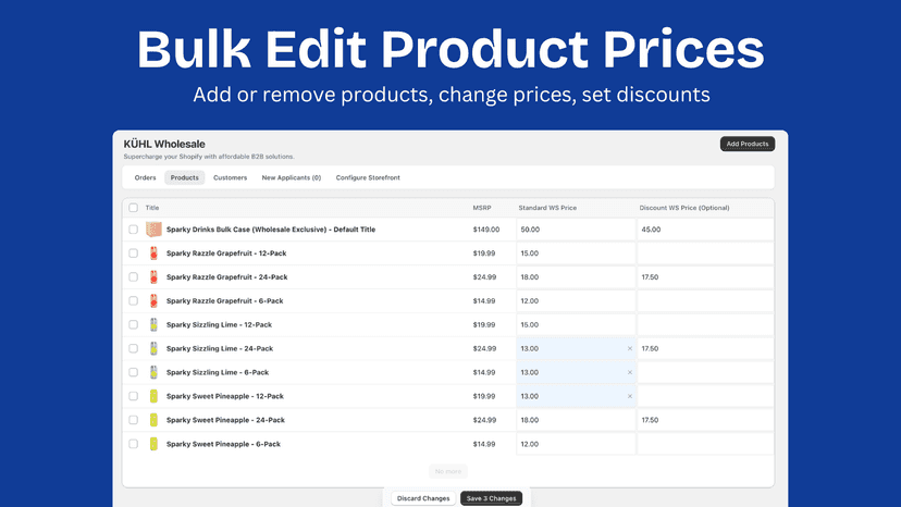 Bulk edit product prices
