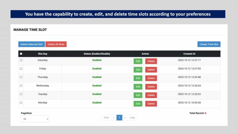 Manage Time Slot