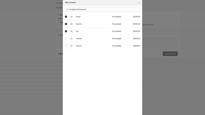 Product variant selection in the native resource picker