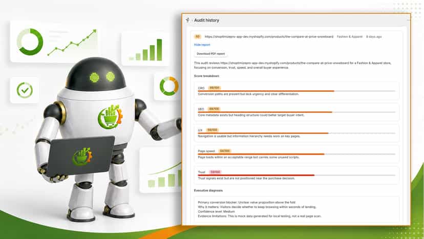 Expanded CRO audit report with score breakdown and diagnosis UI
