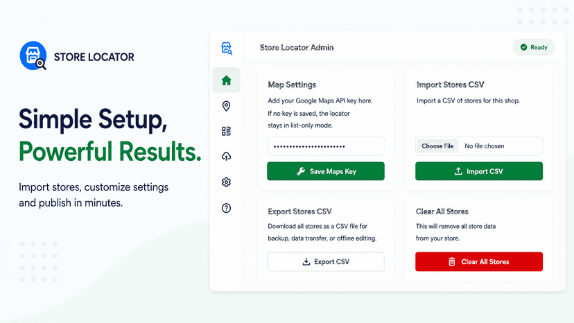 store locator settings, simple csv import export