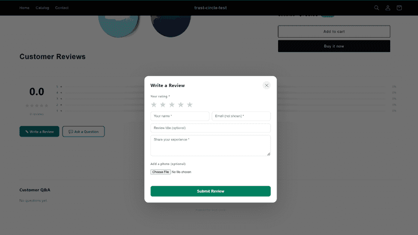 Write a Review popup with star picker name email and photo