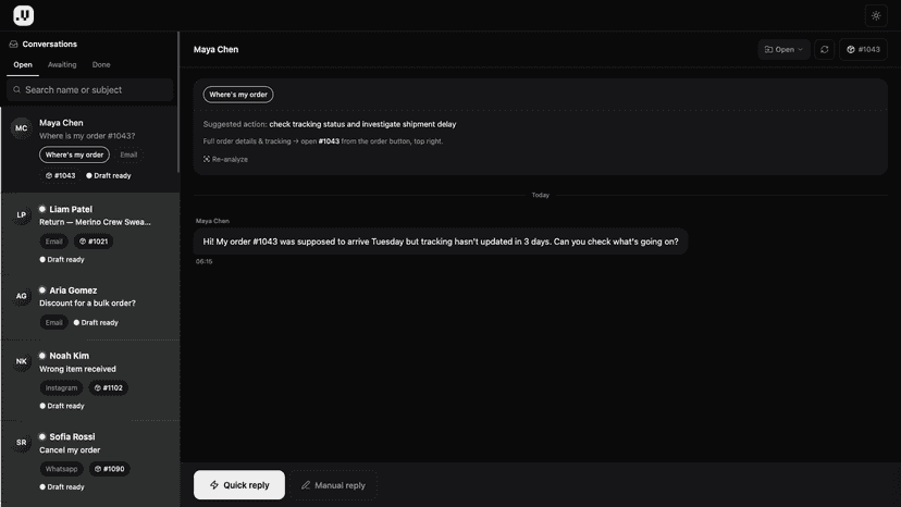 Unified inbox for support tracking