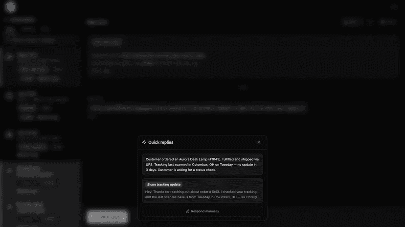 LLM-based Quick Replies grounded in context and brand voice