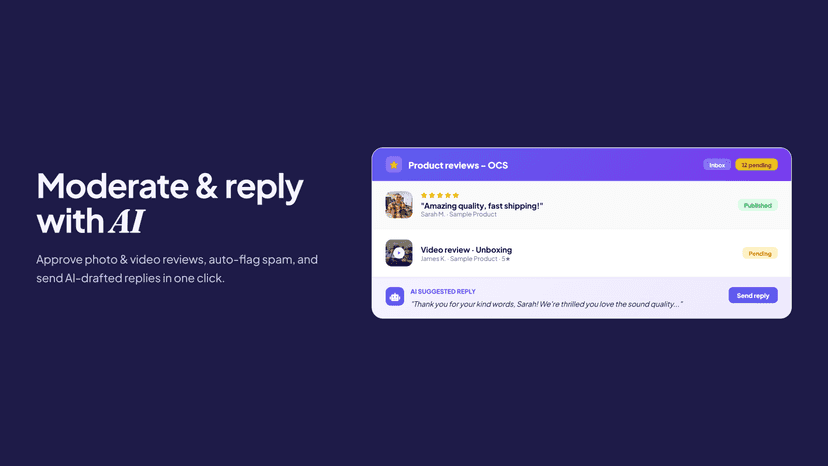 Review moderation inbox with AI reply tools