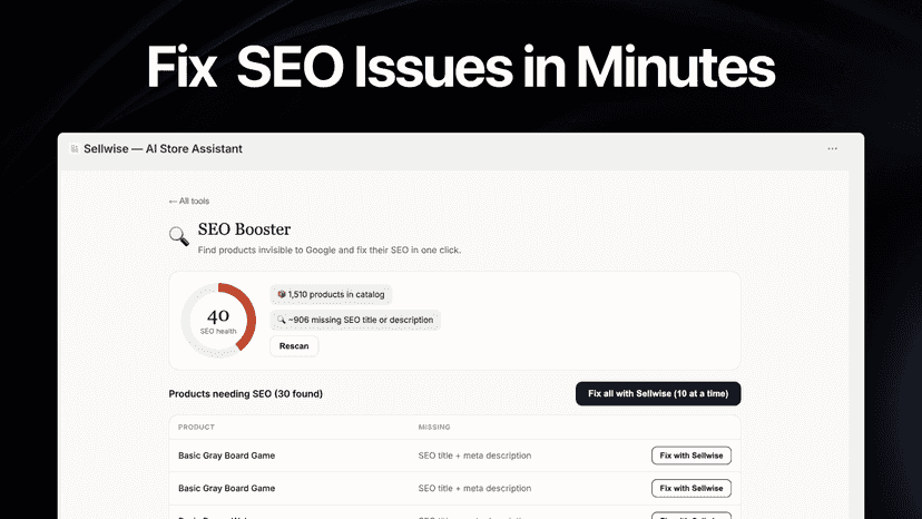 Sellwise SEO Booster: scan and fix products missing SEO
