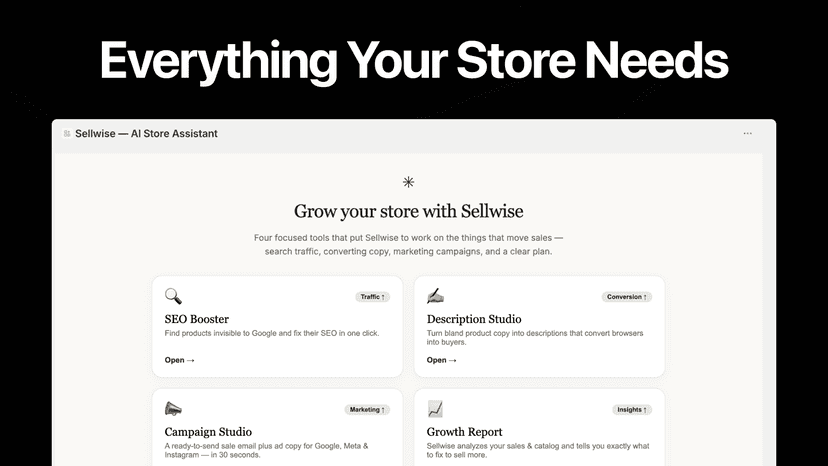 Sellwise growth tools: SEO, descriptions, campaigns, reports