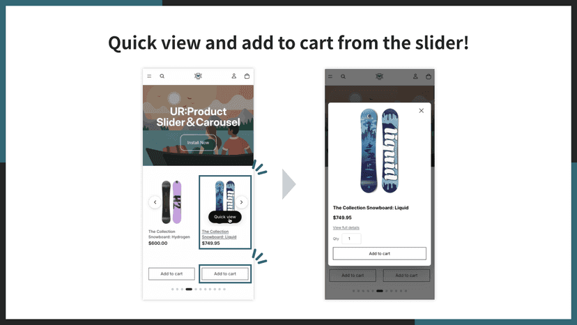 Quick view and add to cart from the slider!