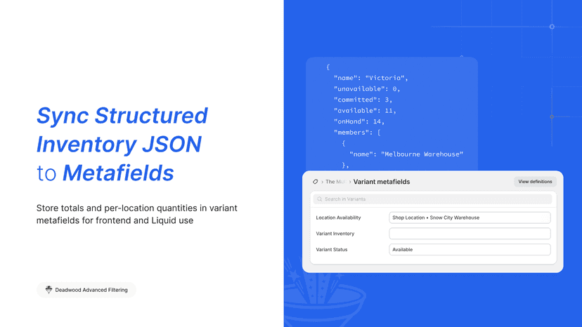 Advanced Filtering sync inventory JSON to metafields