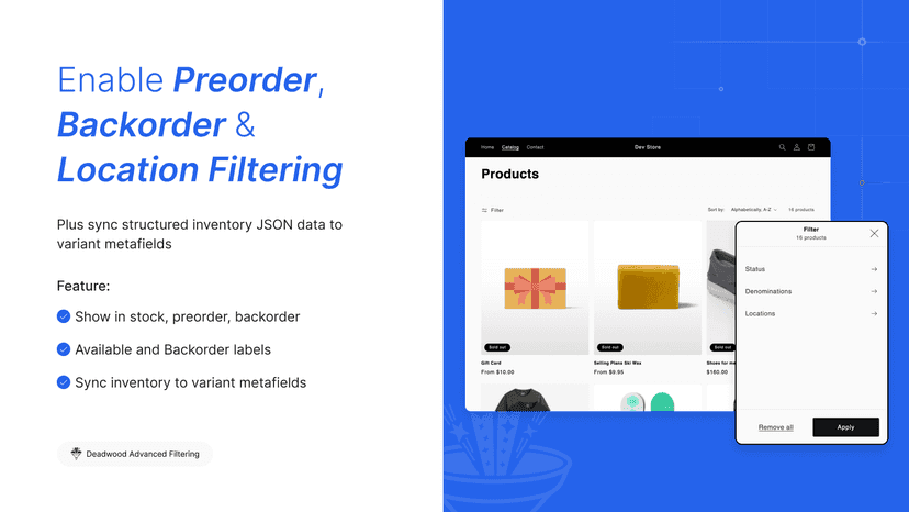 Advanced Filtering preorder, backorder and location filters