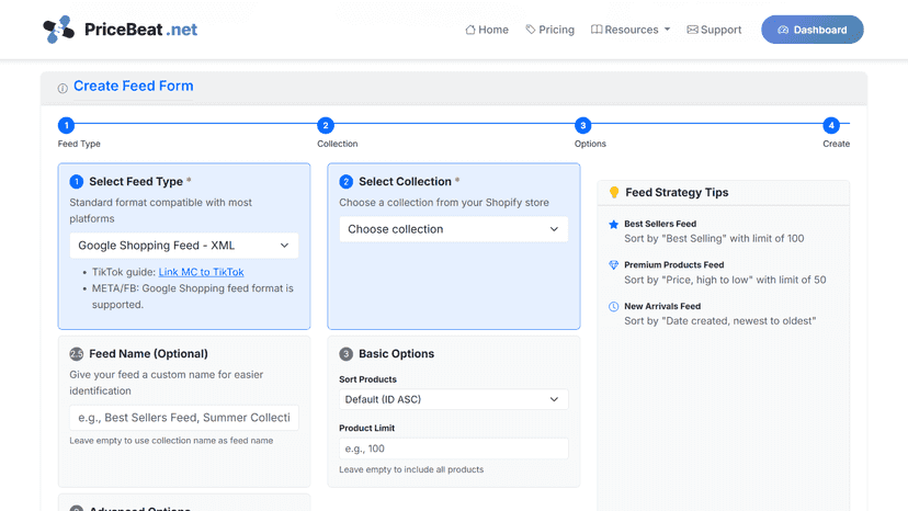 Create standard product feeds - like Google Shopping feed