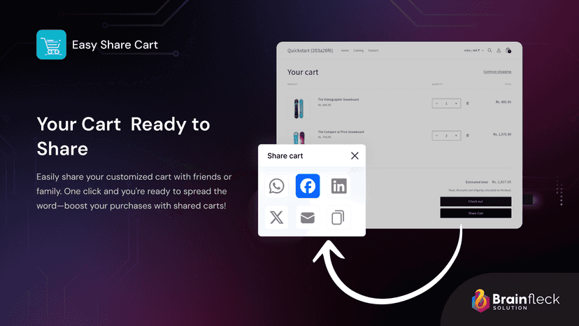 Easy Share Cart – Share your cart via social apps in one click