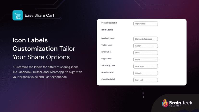 Easy Share Cart Customize icon labels to match your brand voice