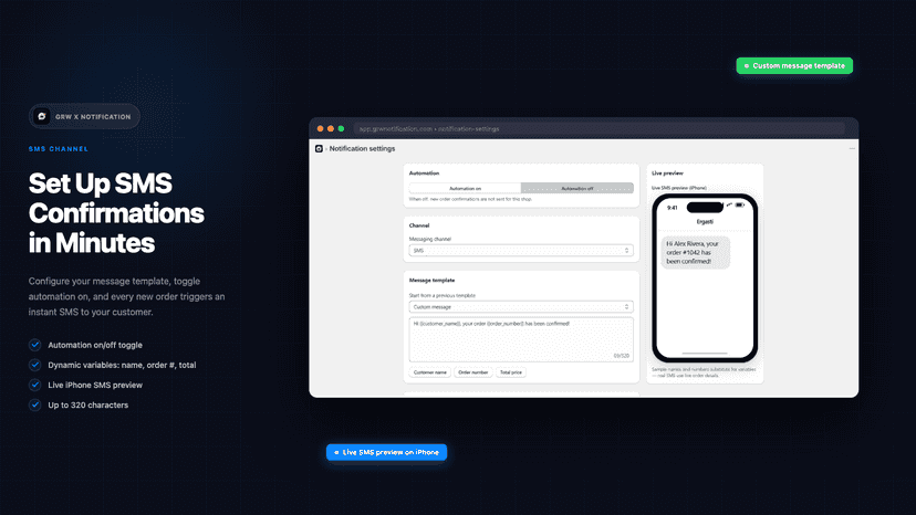 Set up SMS order confirmations in minutes setup flow