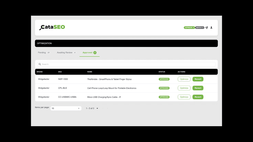 CataSEO - Optimized Products Confirmation / Revert Screen
