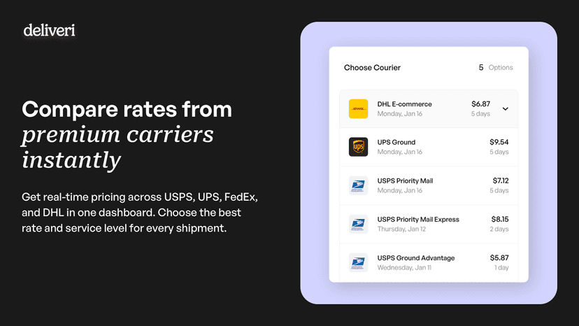 Compare shipping rates from top couriers in Deliveri