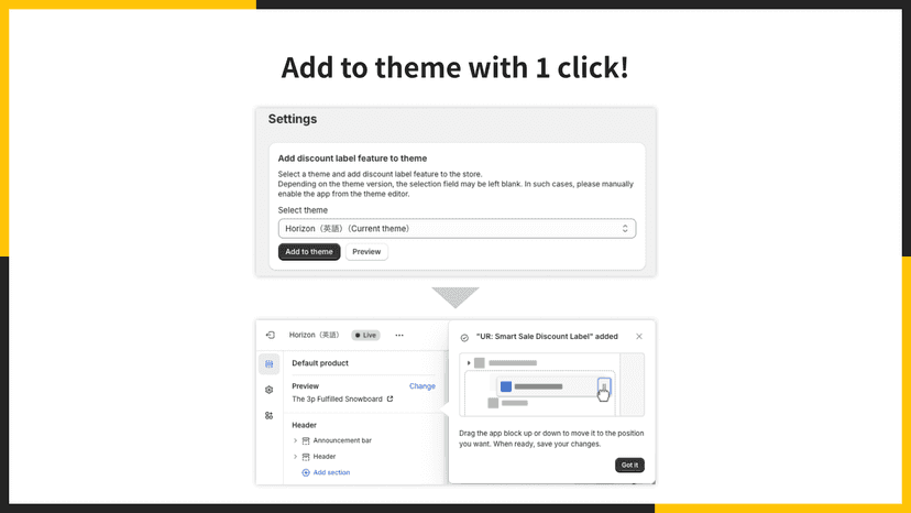 Add to theme with 1 click!