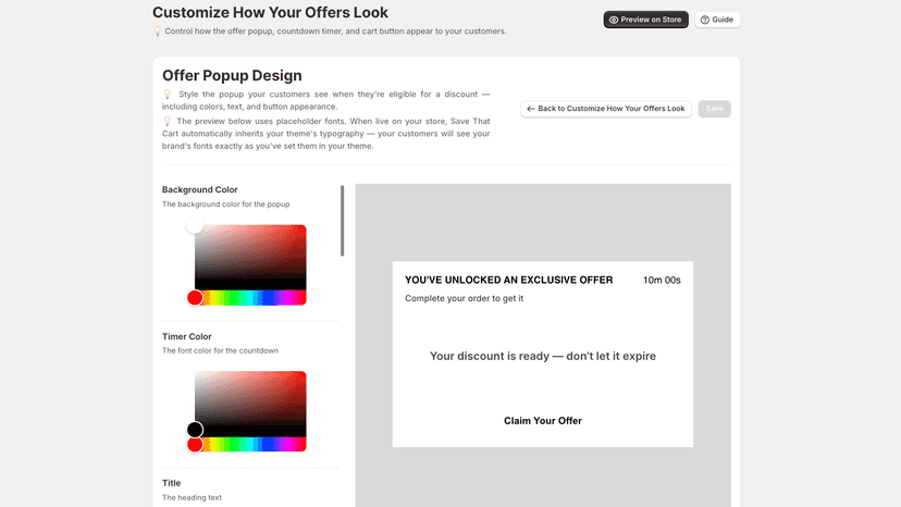 Edit Screen of Storefront offer popup.