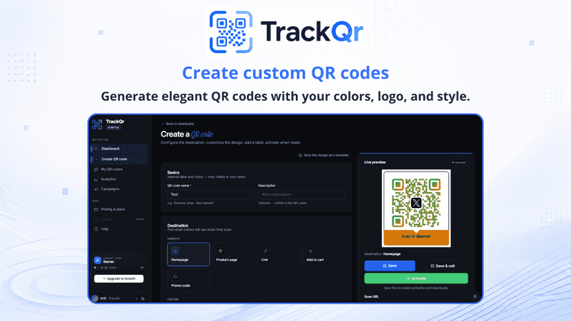 Custom QR code design with logo and brand colors