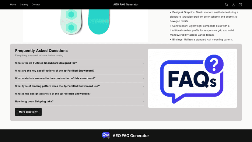 Storefront FAQ accordion block on a product page