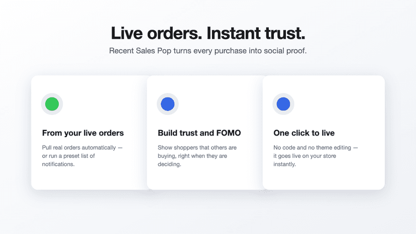 Recent Sales Pop showing a real order as it happens