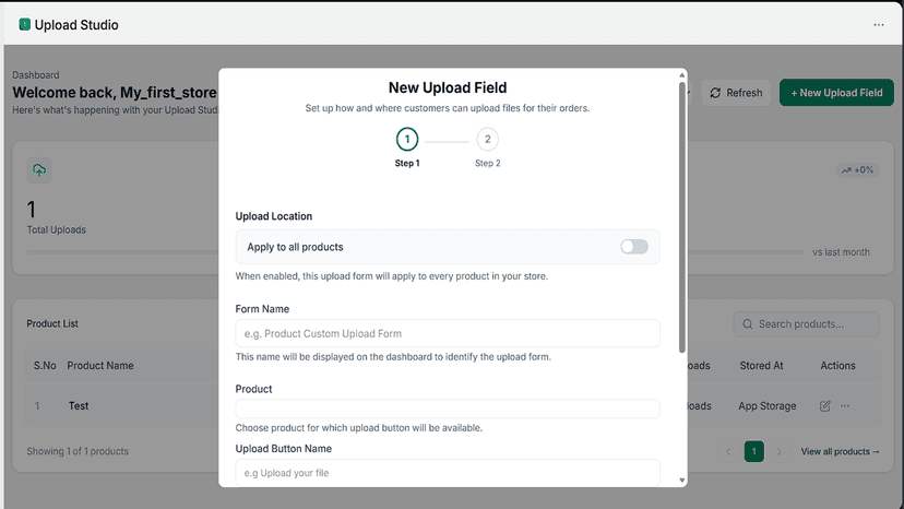 Upload field creation