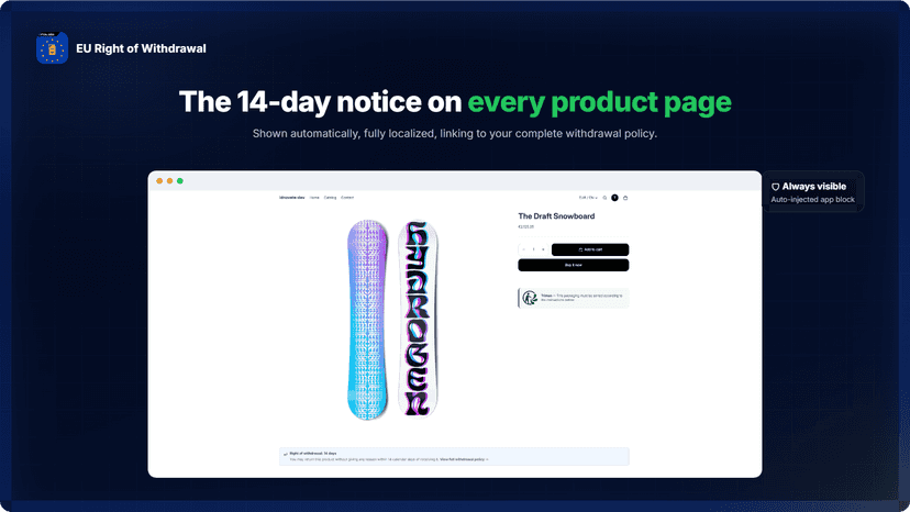 14-day right of withdrawal notice on a product page
