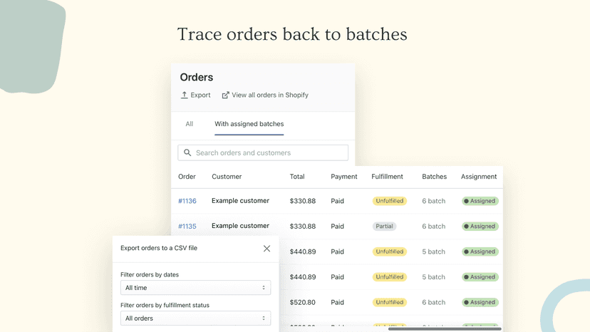 Trace orders back
to batches