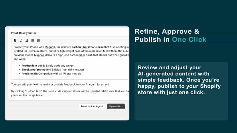 Text editor with one-click publish and feedback options