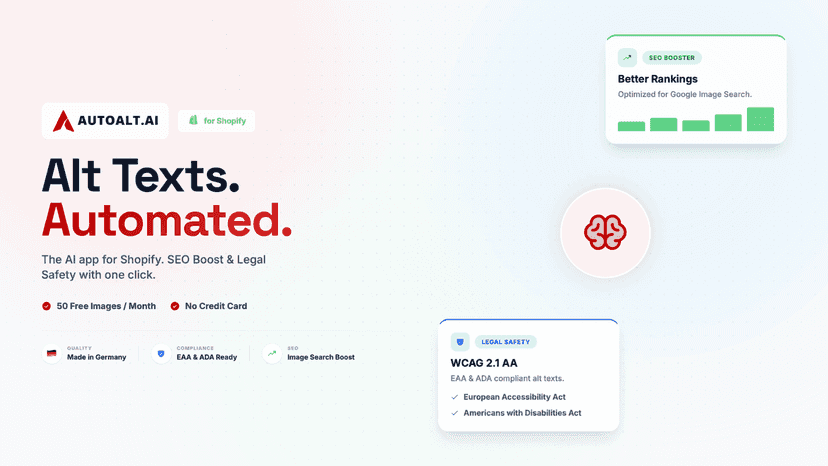 AutoAlt.ai for Shopify banner showcasing automated AI-generated