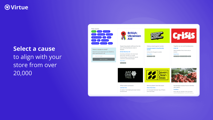 Select Charities and Causes to align with your store