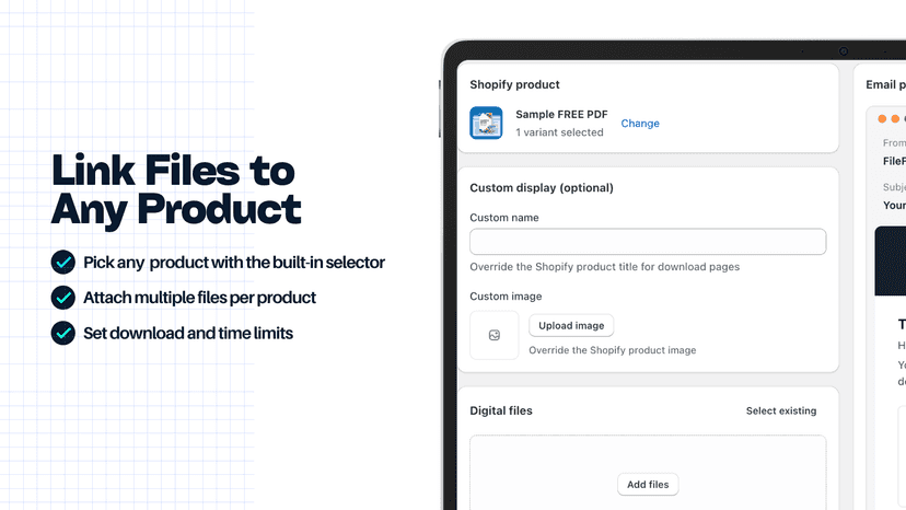 FileFerry product creation form with a product selected.