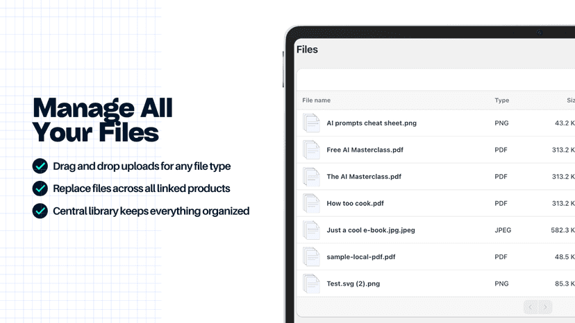 FileFerry file management page with drag-and-drop upload zone.